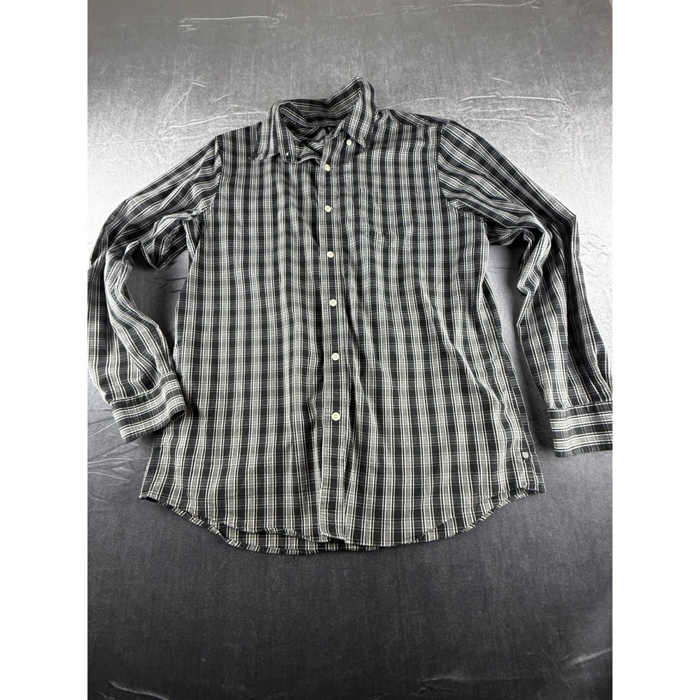 Chaps Mens Stretch Easy Care Long Sleeve Button Down Plaid Shirt Black White L